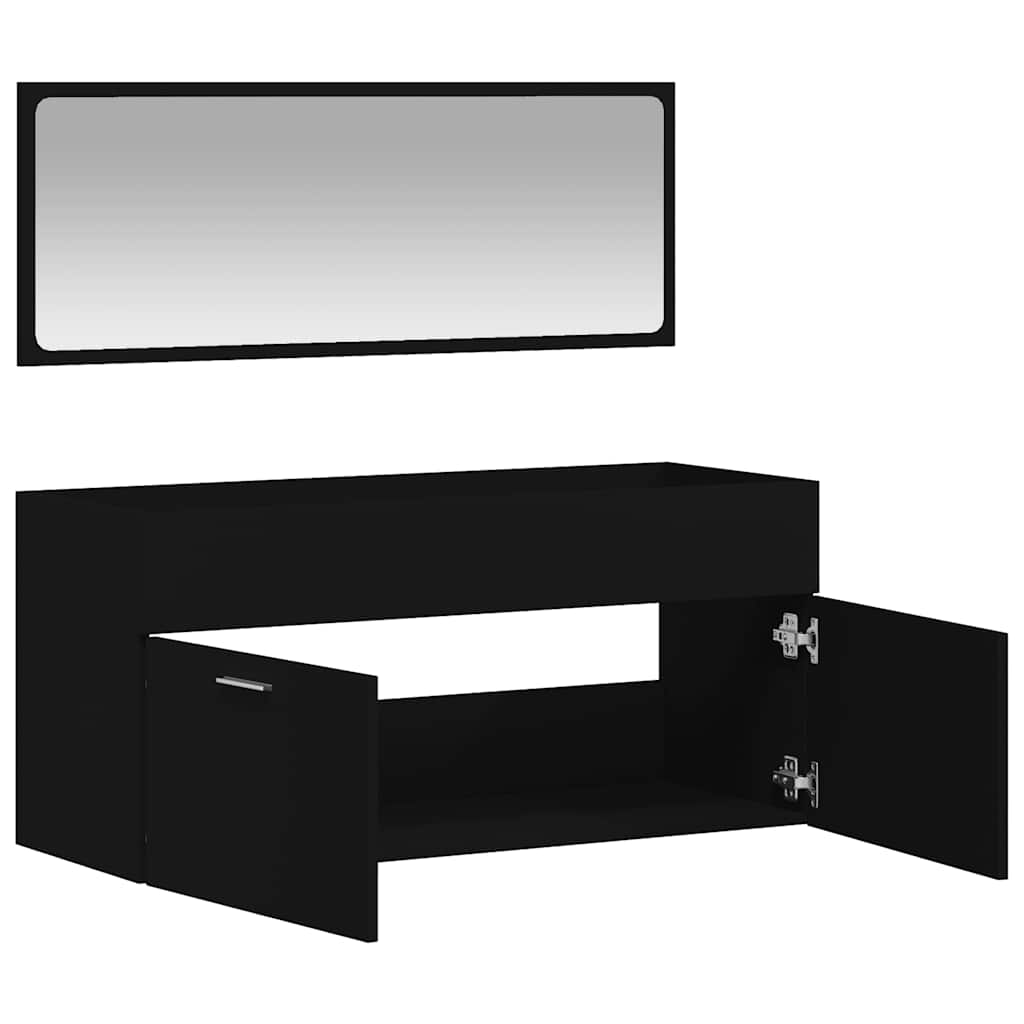 Bathroom Cabinet with Mirror Black Wood Material