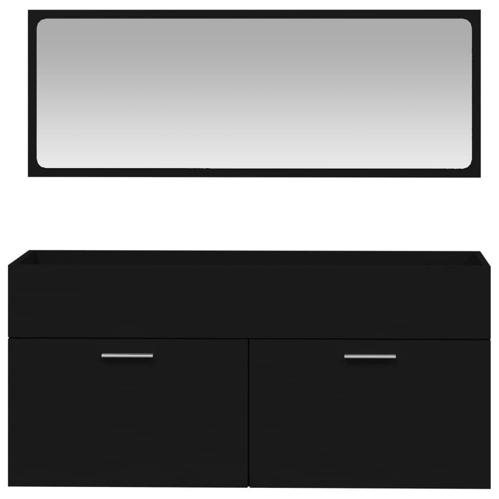 Bathroom Cabinet with Mirror Black Wood Material