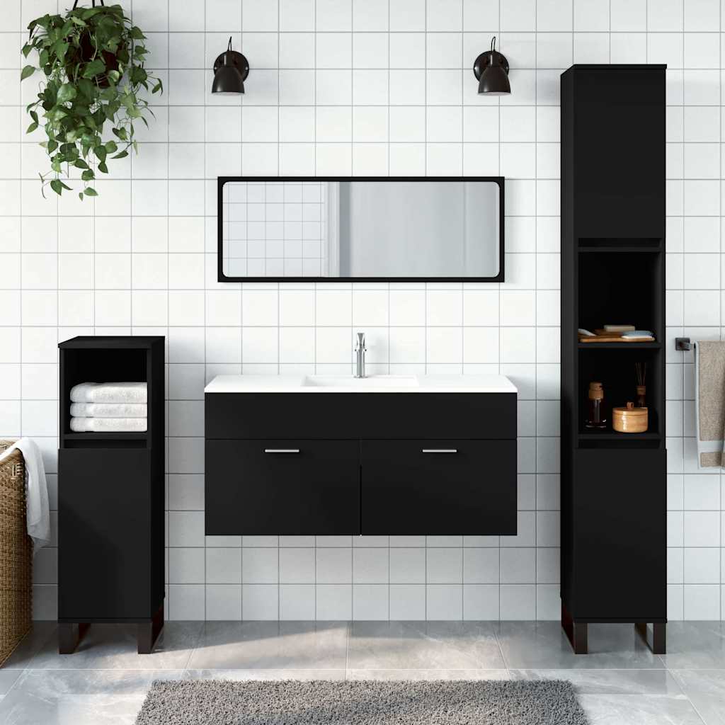 Bathroom Cabinet with Mirror Black Wood Material