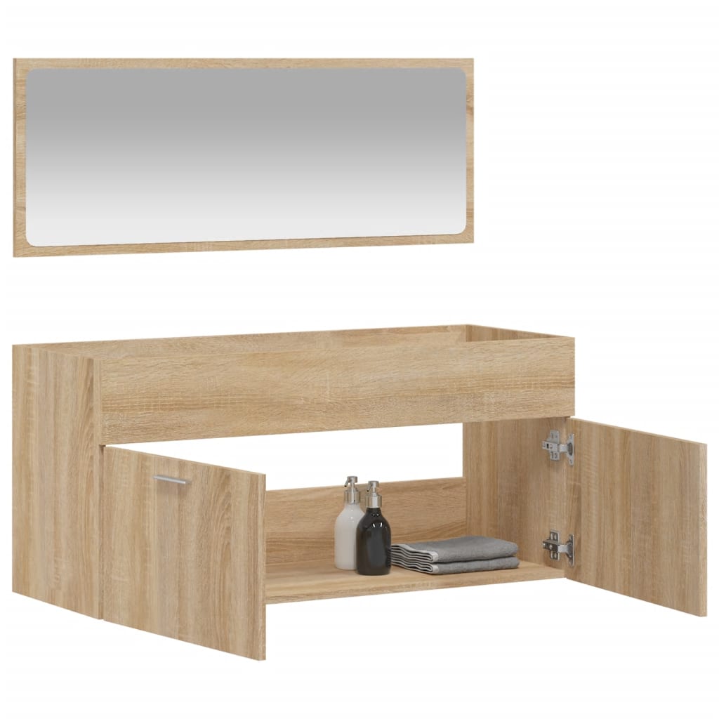 Bathroom cabinet with mirror Sonoma oak wood material