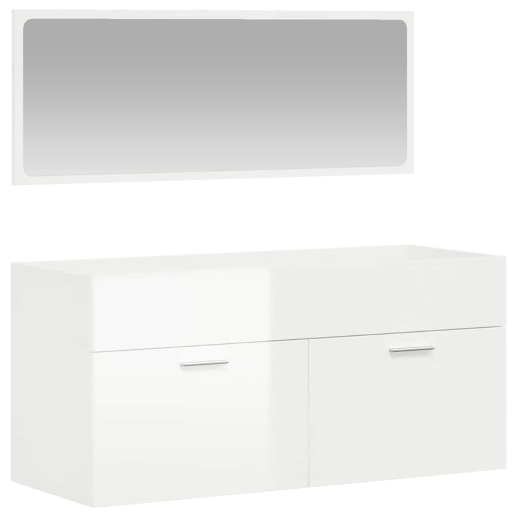 Bathroom cabinet with mirror high-gloss white wood material