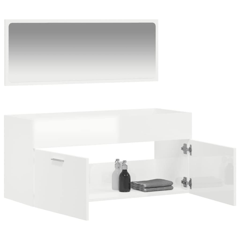 Bathroom cabinet with mirror high-gloss white wood material