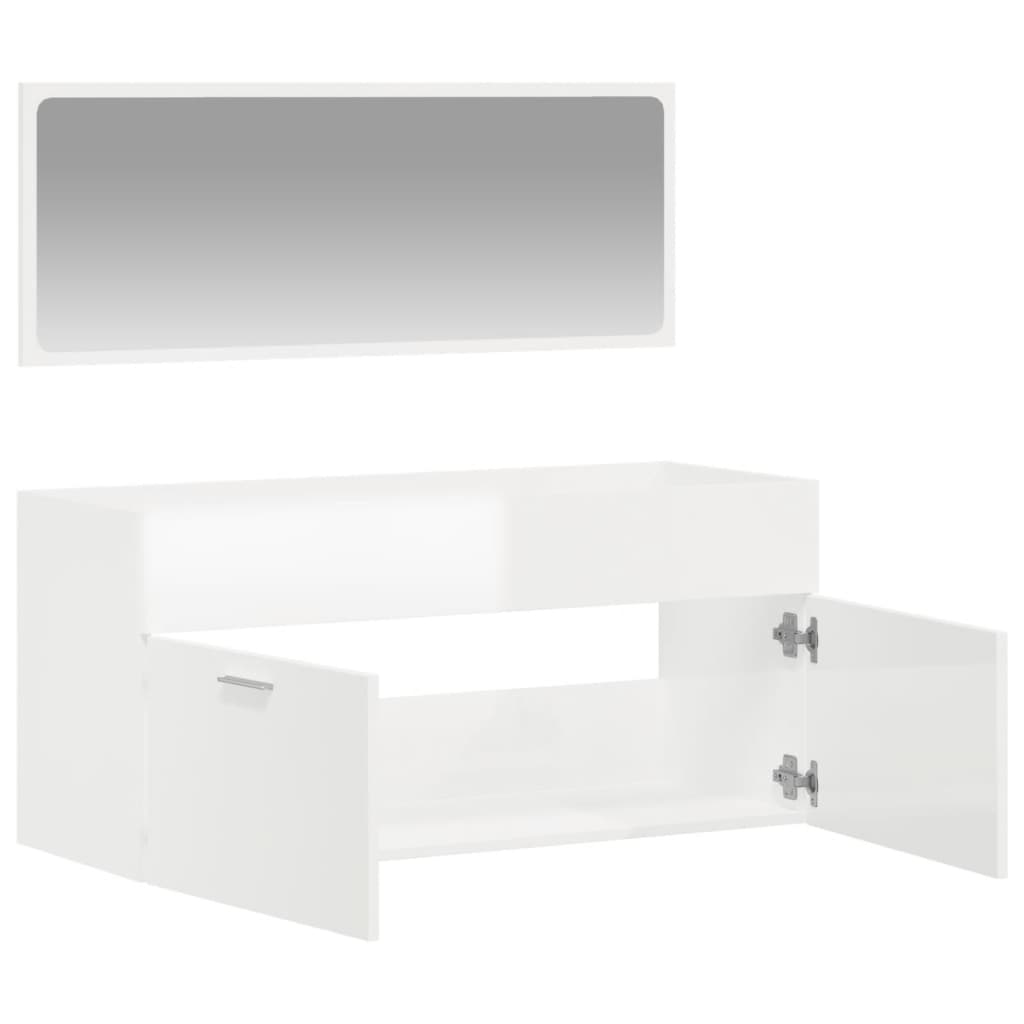 Bathroom cabinet with mirror high-gloss white wood material