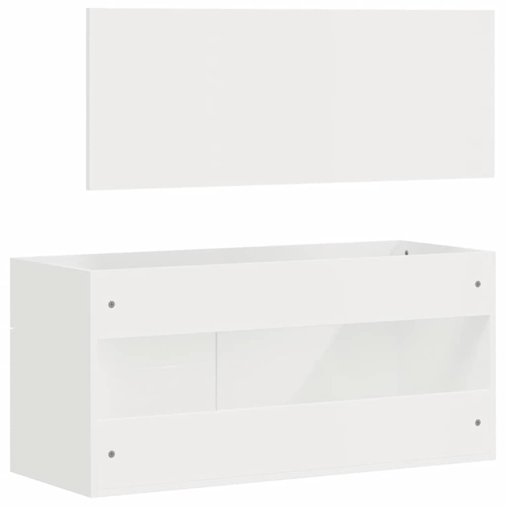 Bathroom cabinet with mirror high-gloss white wood material