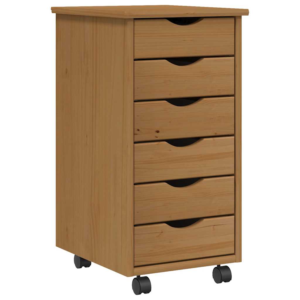 Rolling Cabinet with Drawers MOSS Honey Brown Solid Pine