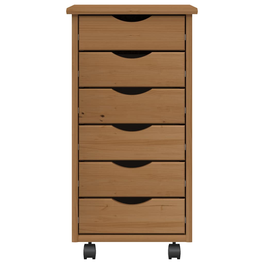 Rolling Cabinet with Drawers MOSS Honey Brown Solid Pine