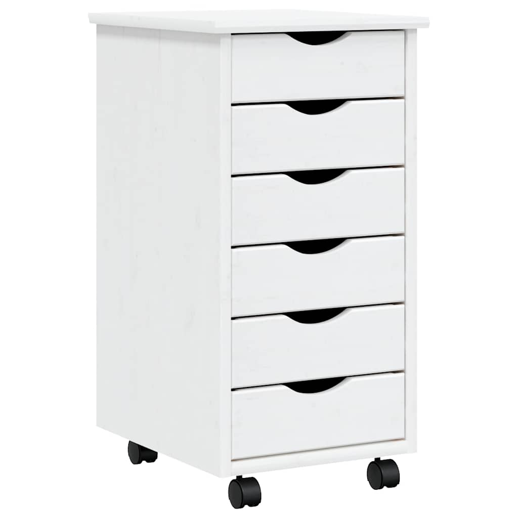 Rolling Cabinet with Drawers MOSS White Solid Pine