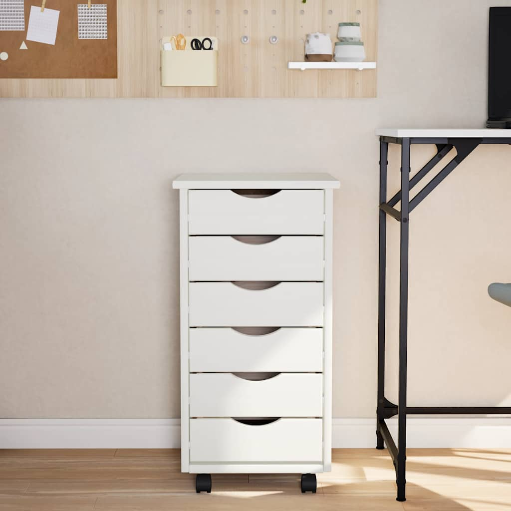 Rolling Cabinet with Drawers MOSS White Solid Pine