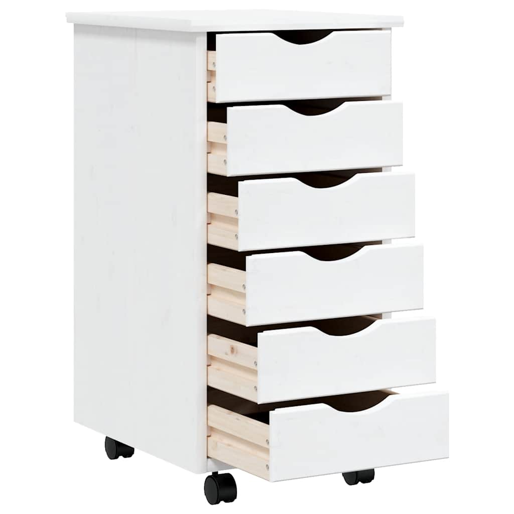 Rolling Cabinet with Drawers MOSS White Solid Pine