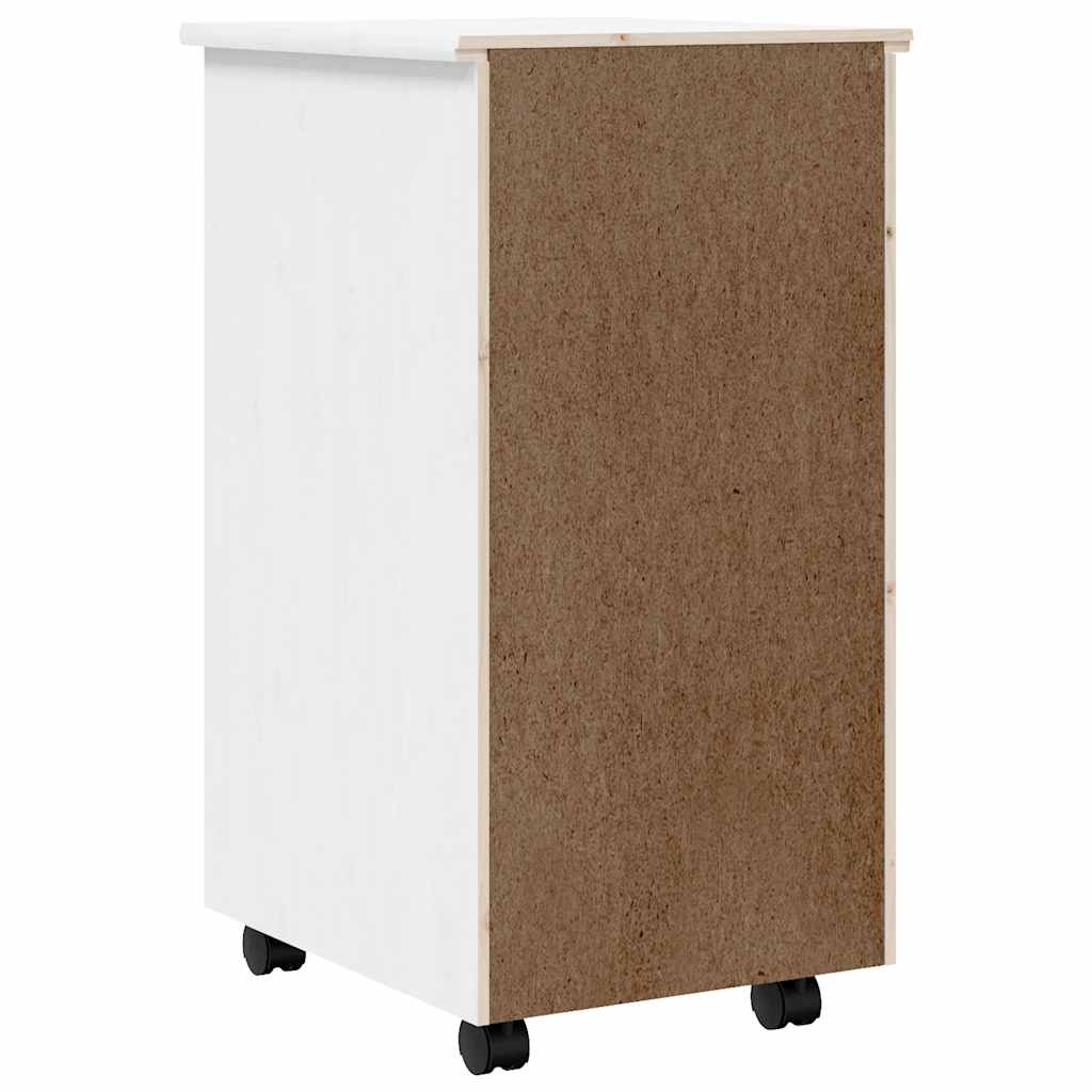 Rolling Cabinet with Drawers MOSS White Solid Pine