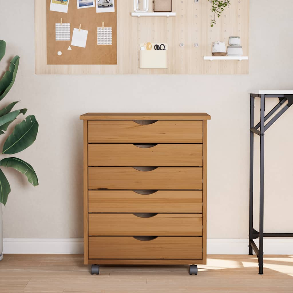 Rolling Cabinet with Drawers MOSS Honey Brown Solid Pine