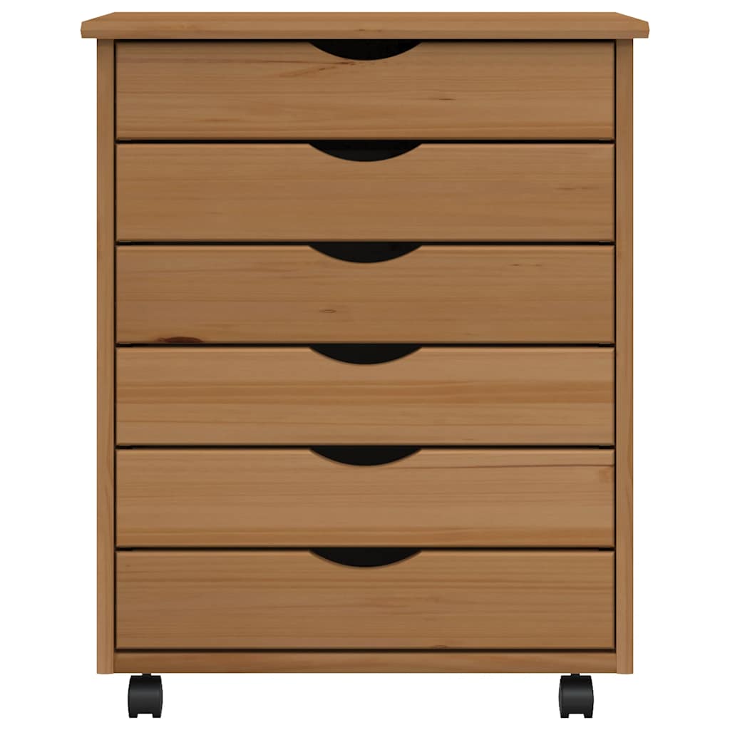 Rolling Cabinet with Drawers MOSS Honey Brown Solid Pine