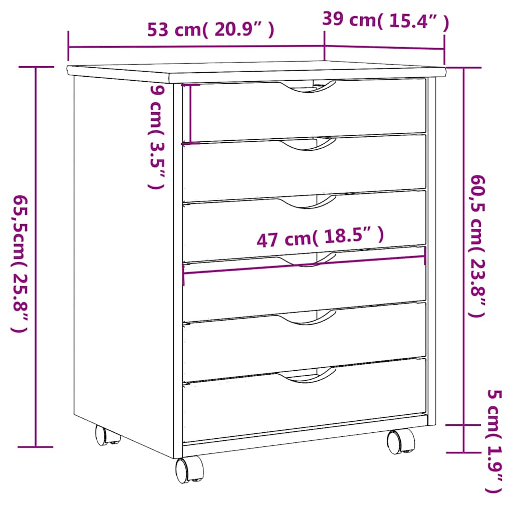 Rollschrank mit Schubladen MOSS Honigbraun Massivholz Kiefer