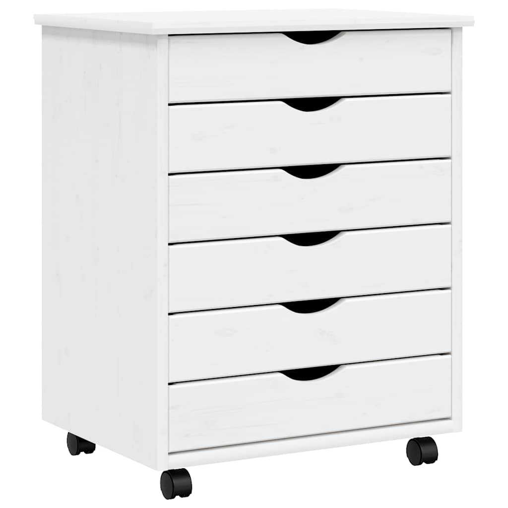 Rolling Cabinet with Drawers MOSS White Solid Pine