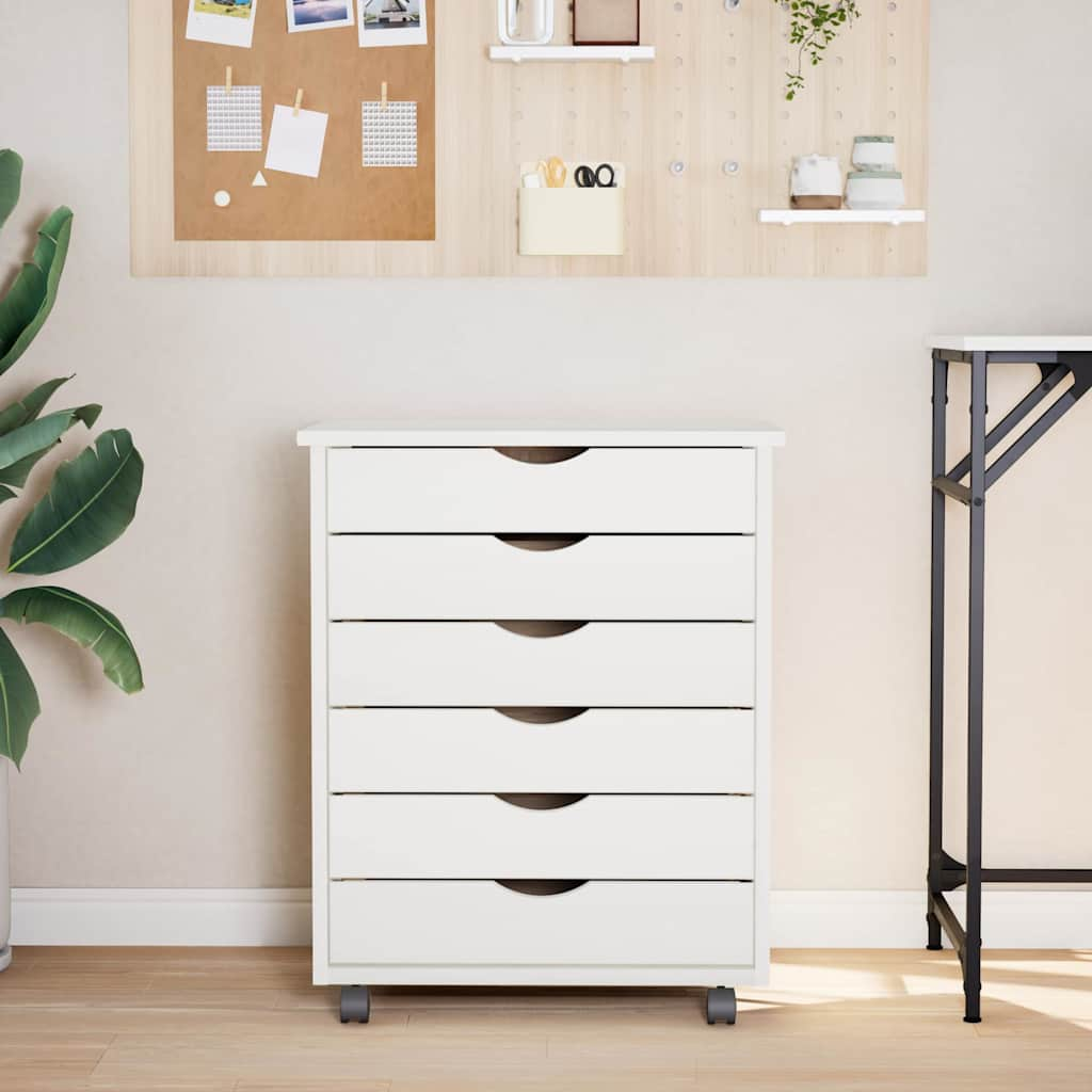 Rolling Cabinet with Drawers MOSS White Solid Pine