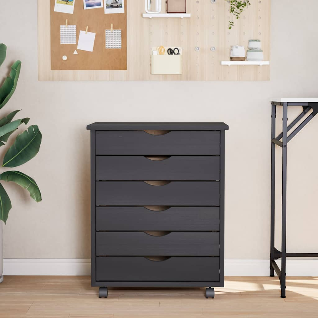 Rolling Cabinet with Drawers MOSS Grey Solid Pine