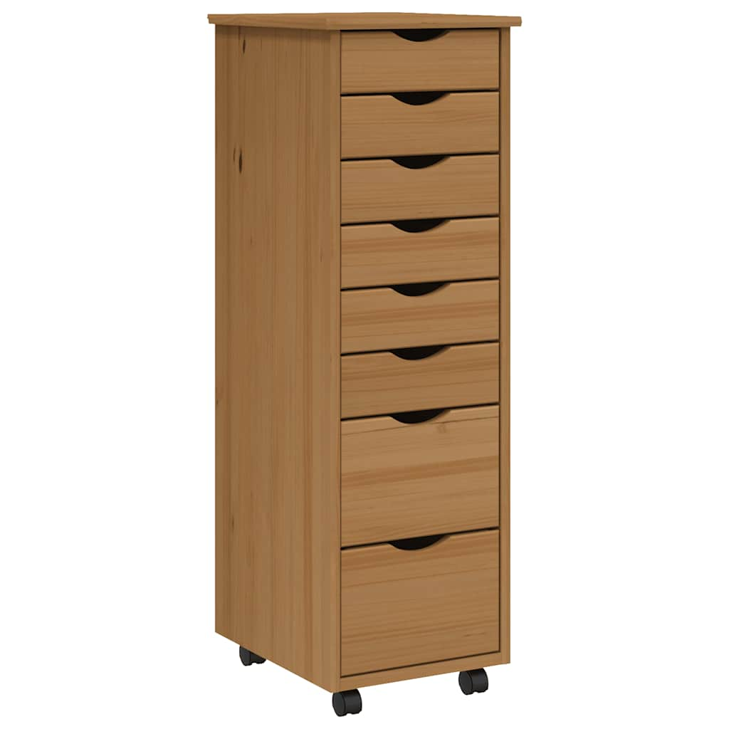 Rolling Cabinet with Drawers MOSS Honey Brown Solid Pine