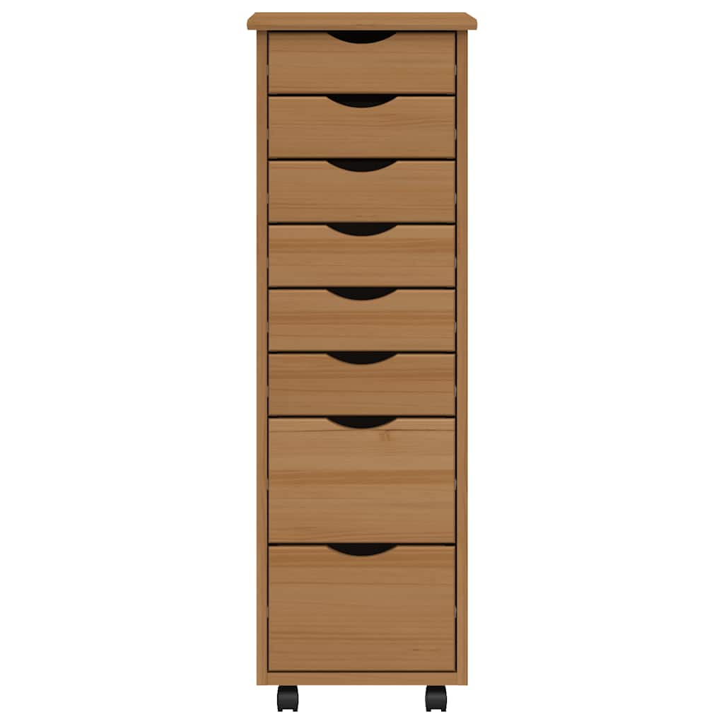 Rolling Cabinet with Drawers MOSS Honey Brown Solid Pine