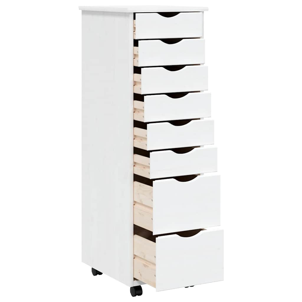 Rolling Cabinet with Drawers MOSS White Solid Pine