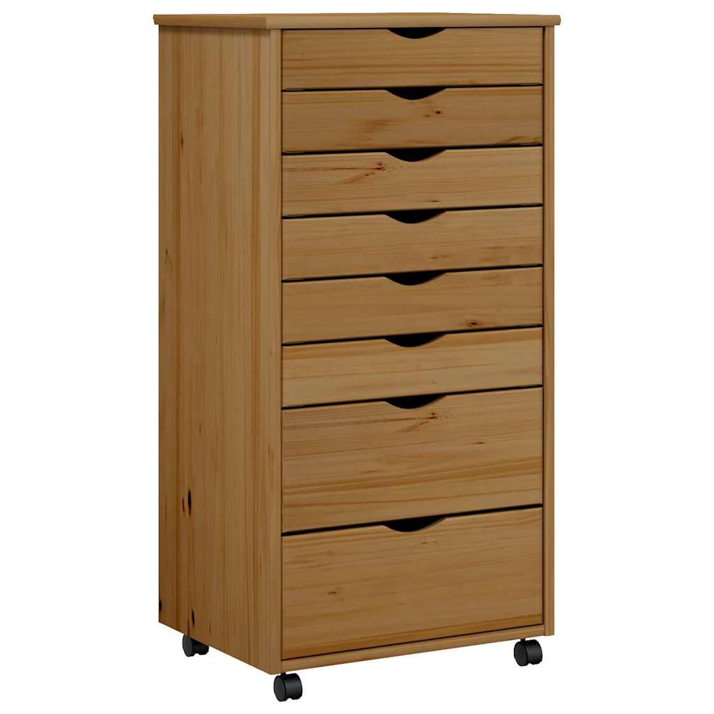 Rolling Cabinet with Drawers MOSS Honey Brown Solid Pine