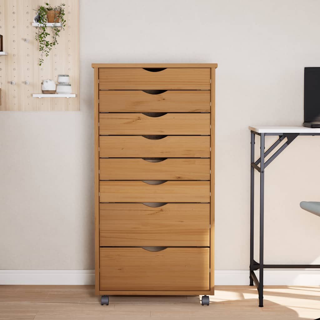 Rolling Cabinet with Drawers MOSS Honey Brown Solid Pine