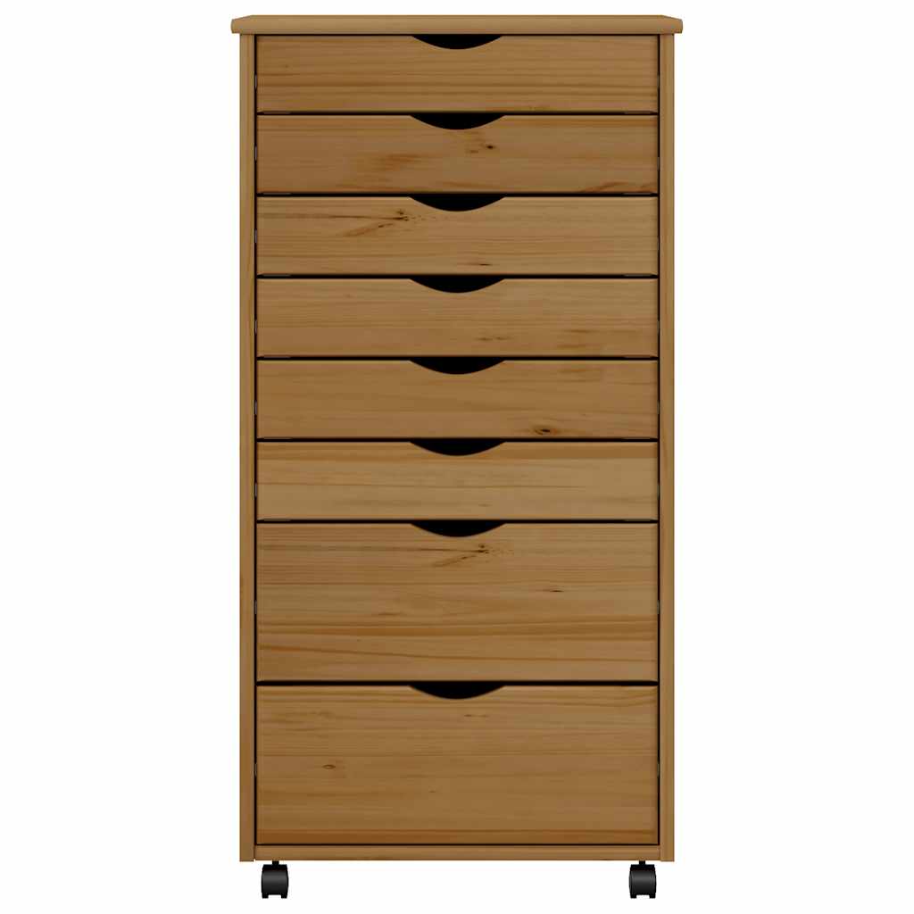 Rolling Cabinet with Drawers MOSS Honey Brown Solid Pine