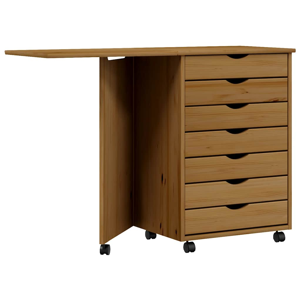 Rolling Cabinet with Desk MOSS Honey Brown Solid Pine