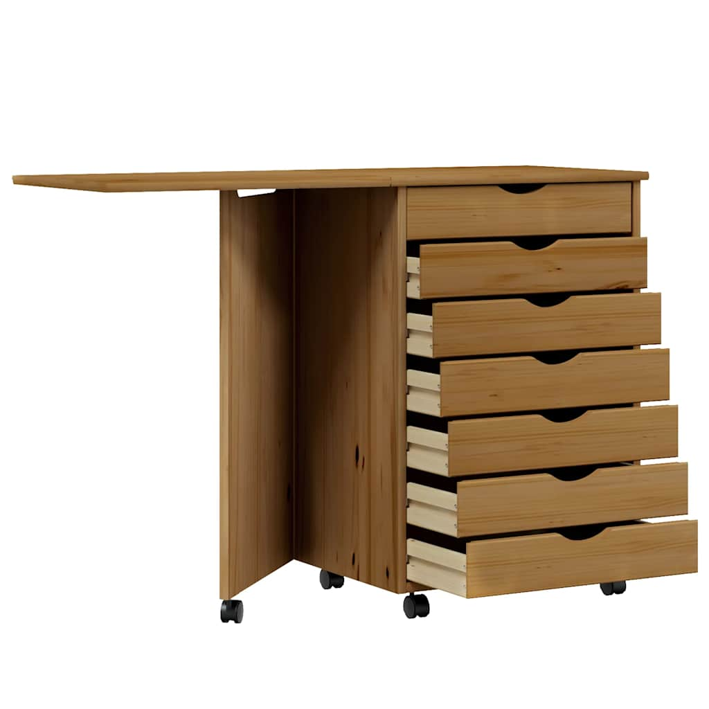 Rolling Cabinet with Desk MOSS Honey Brown Solid Pine