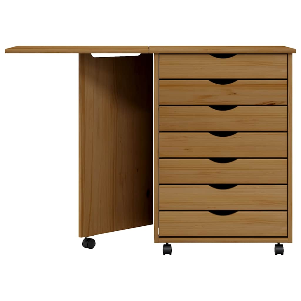 Rolling Cabinet with Desk MOSS Honey Brown Solid Pine