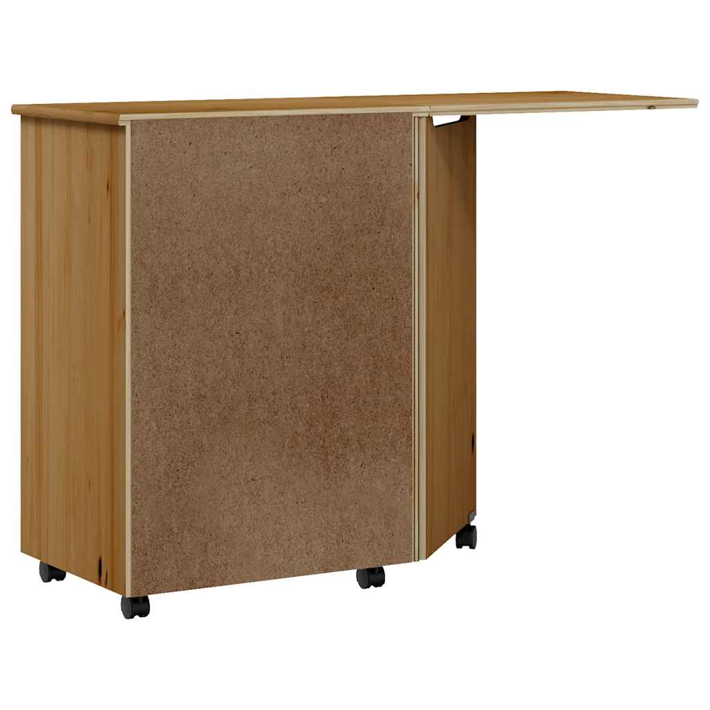 Rolling Cabinet with Desk MOSS Honey Brown Solid Pine