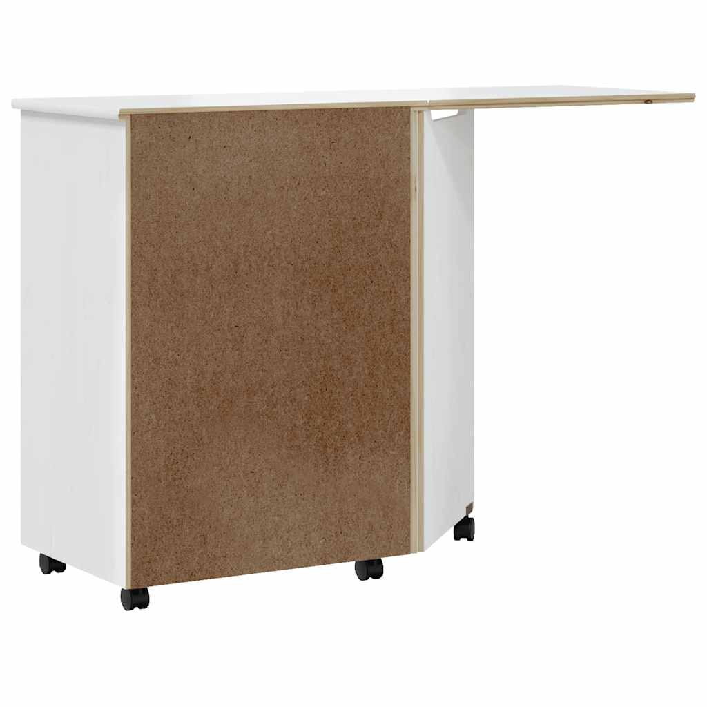 Rolling Cabinet with Desk MOSS White Solid Pine