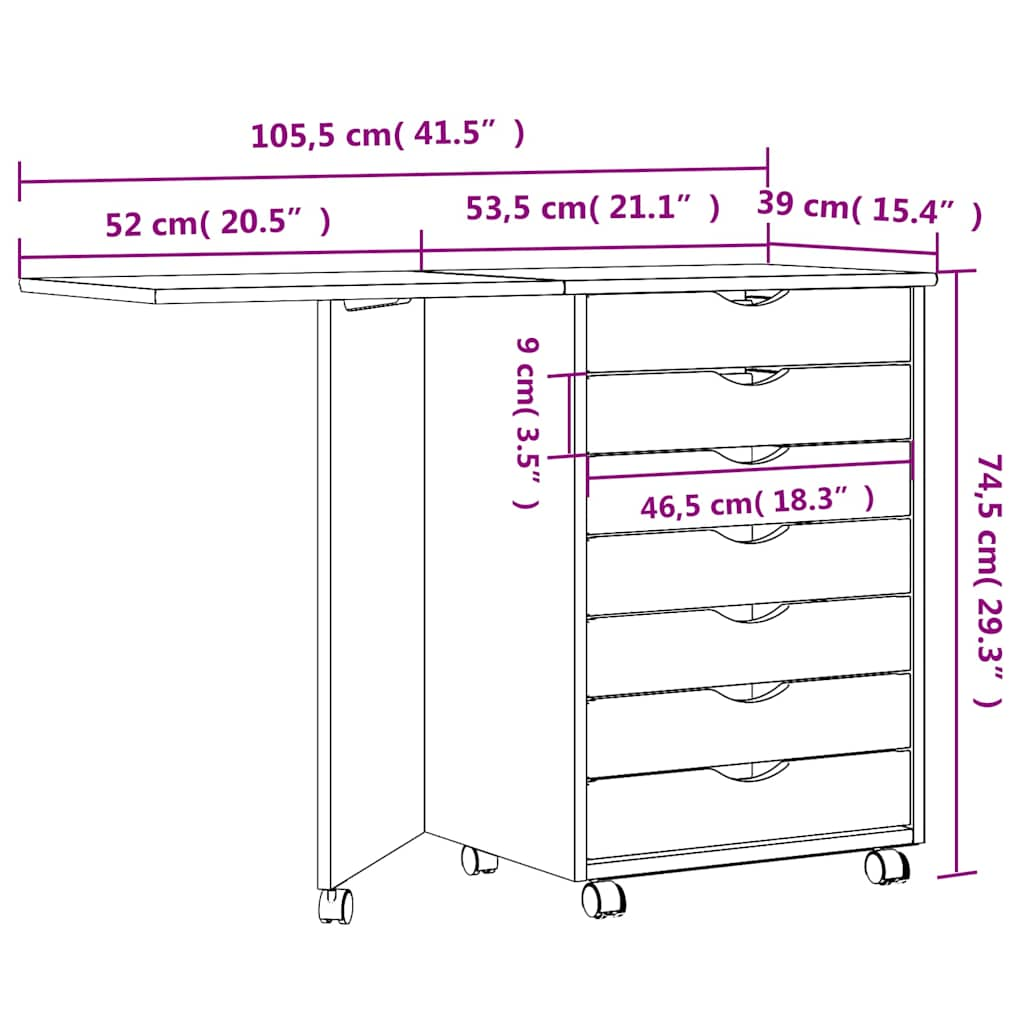 Rollschrank mit Schreibtisch MOSS Weiß Massivholz Kiefer