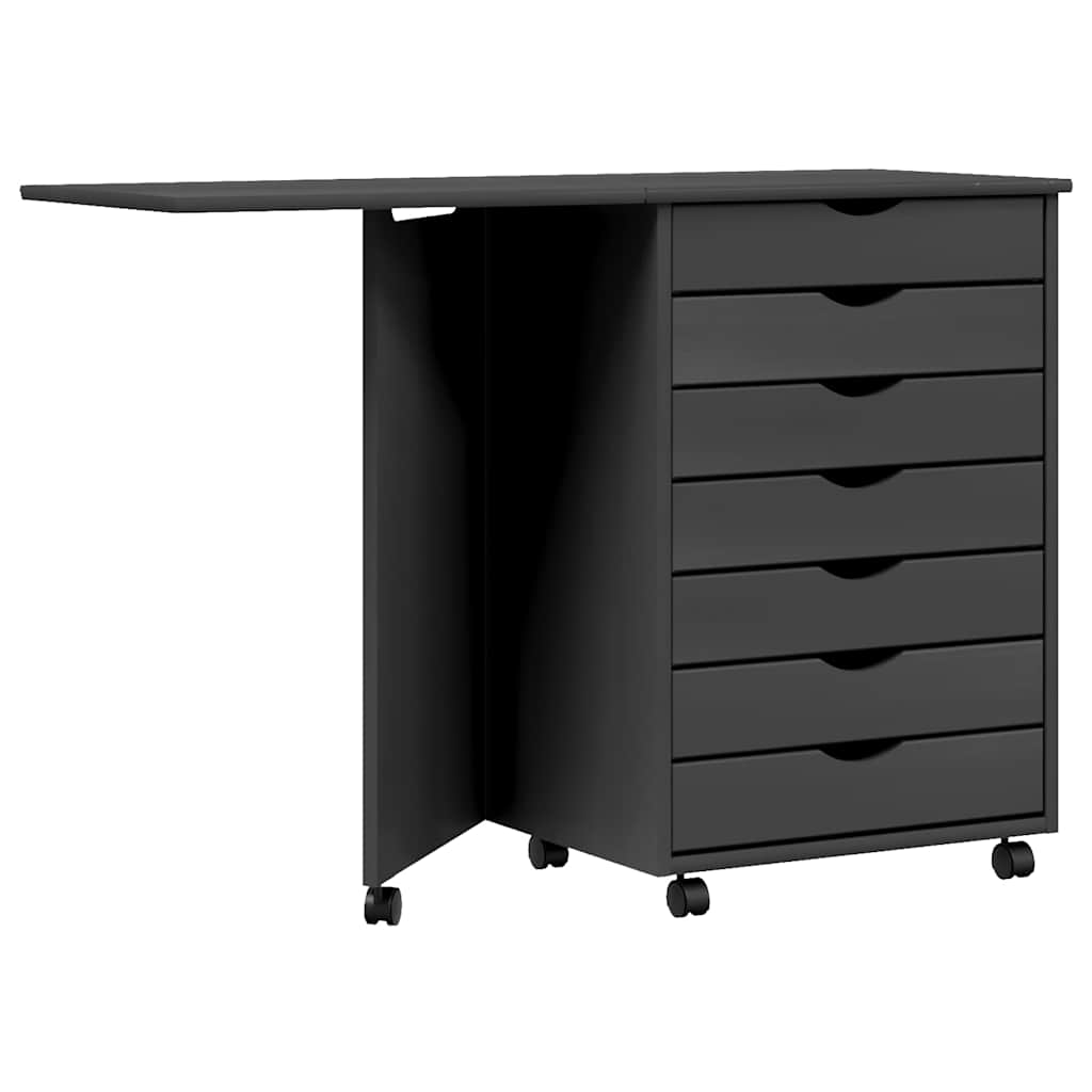 Rollschrank mit Schreibtisch MOSS Grau Massivholz Kiefer