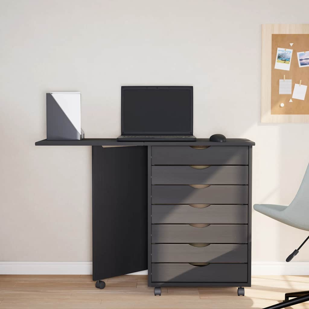 Rolling Cabinet with Desk MOSS Grey Solid Pine