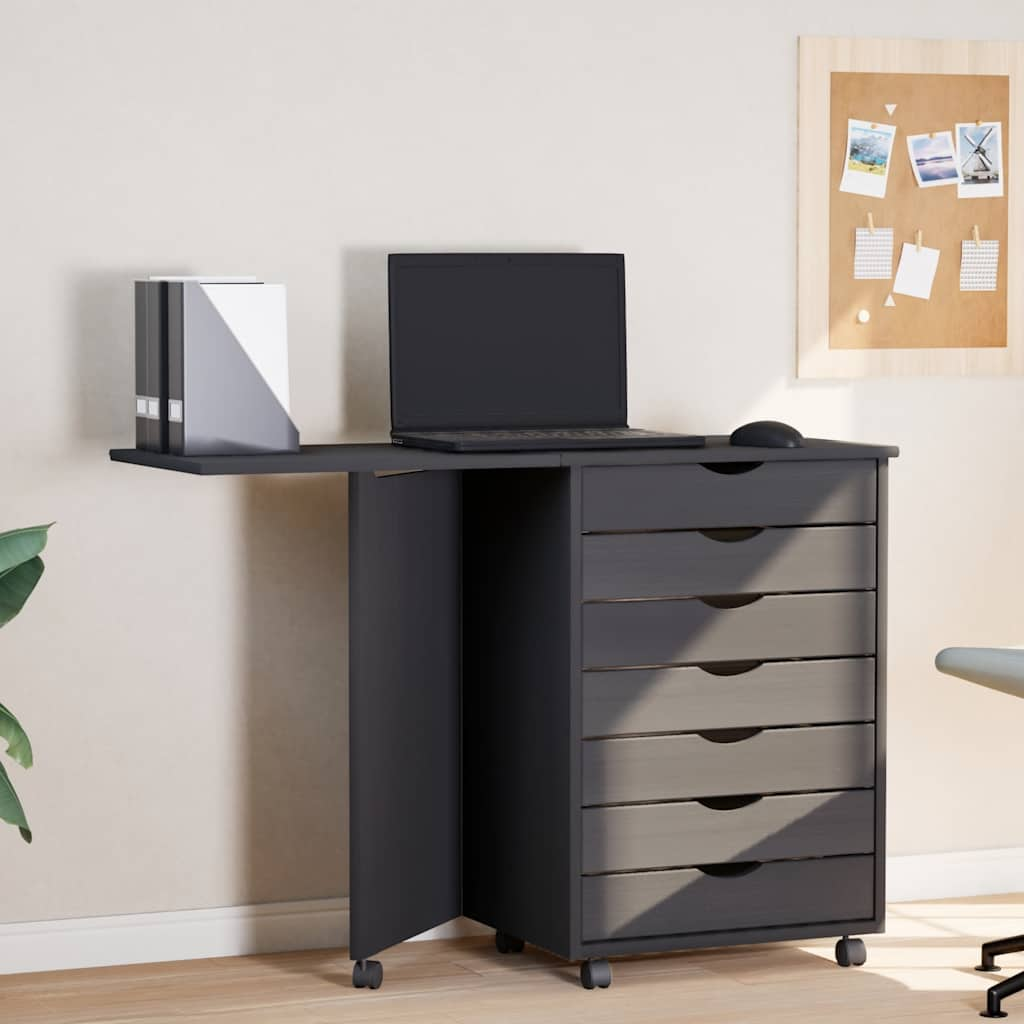 Rolling Cabinet with Desk MOSS Grey Solid Pine