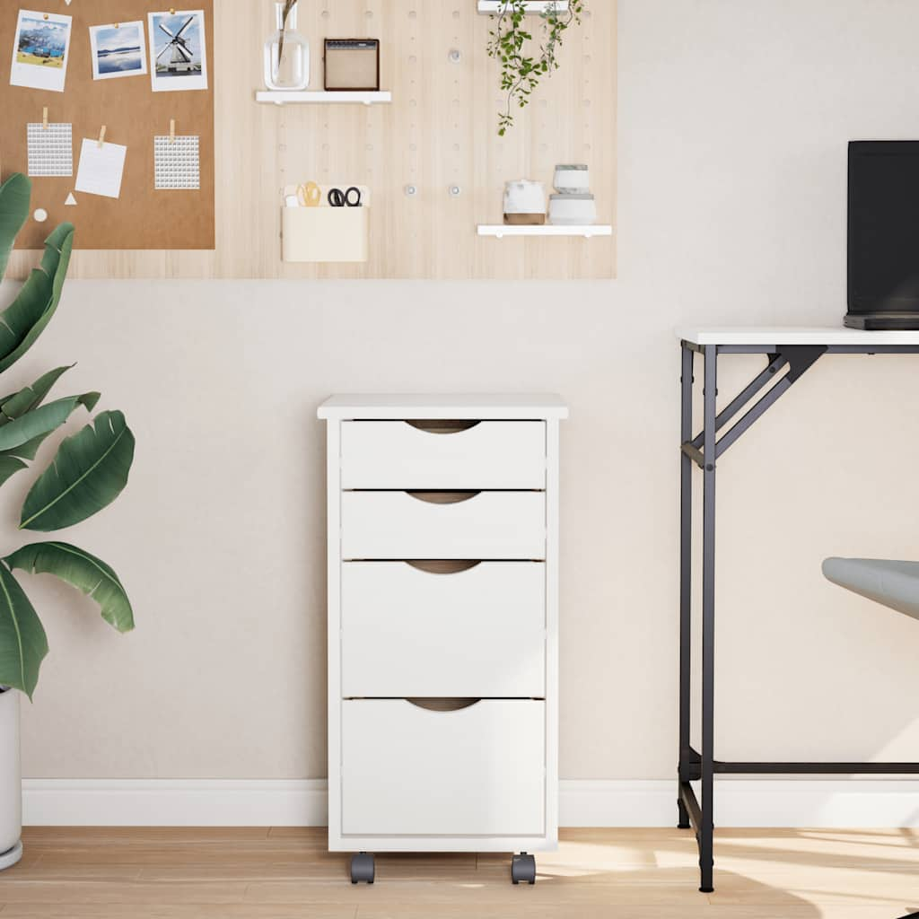 Rolling Cabinet with Drawers MOSS White Solid Pine