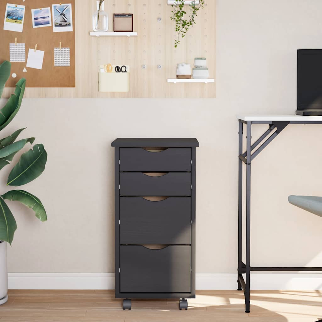 Rolling Cabinet with Drawers MOSS Grey Solid Pine