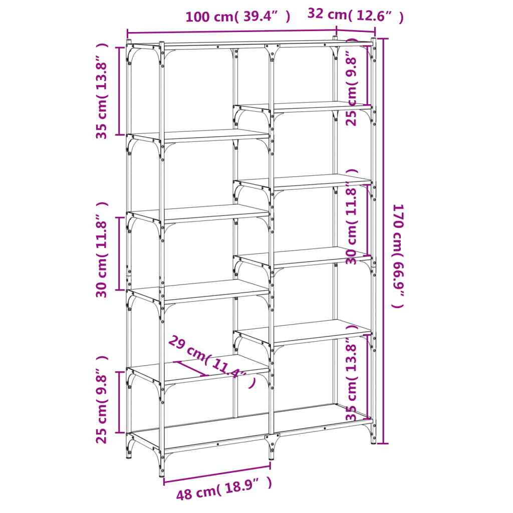 Bookshelf Smoked Oak 100x32x170 cm Wood Material and Iron