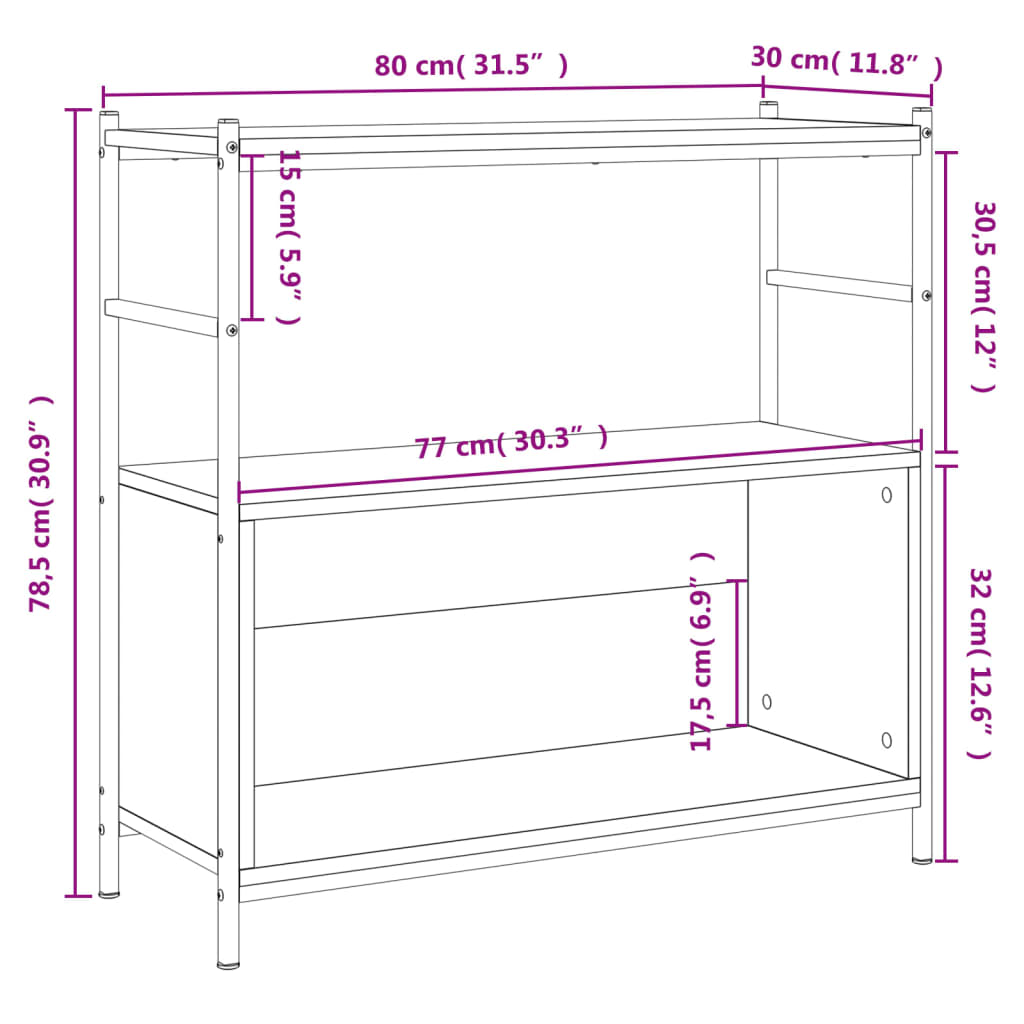 Bookshelf Black 80x30x78.5 cm Wood and Iron