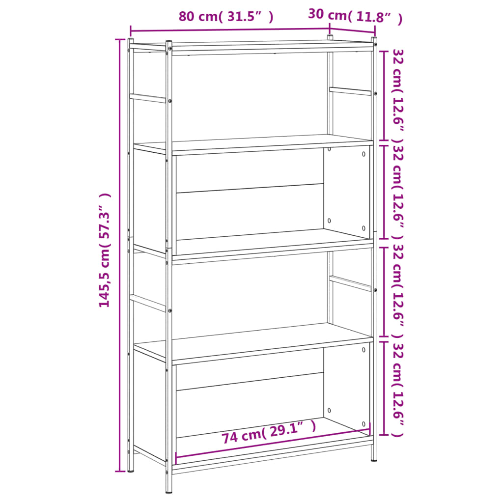 Bookshelf Black 80x30x145.5 cm Wood and Iron