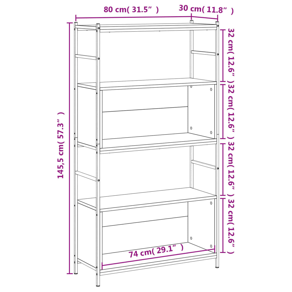 Bücherregal Räuchereiche 80x30x145,5 cm Holzwerkstoff und Eisen