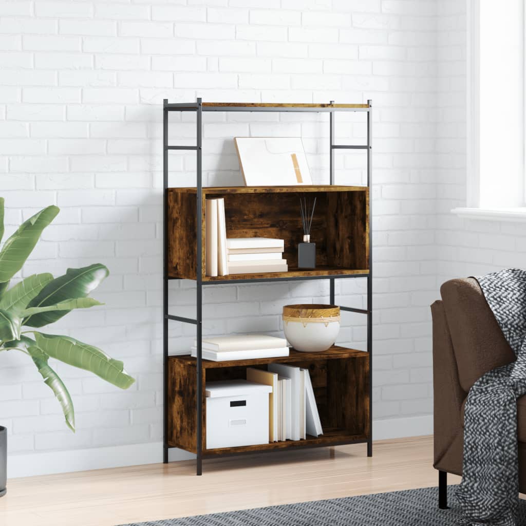 Bookshelf Smoked Oak 80x30x145.5 cm Wood Material and Iron