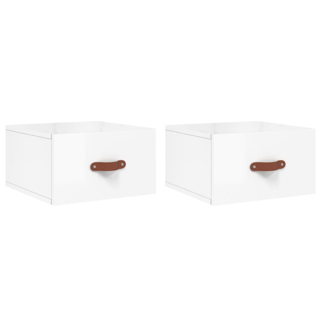 Wall-mounted bedside tables 2 pcs. High-gloss white 35x35x20 cm