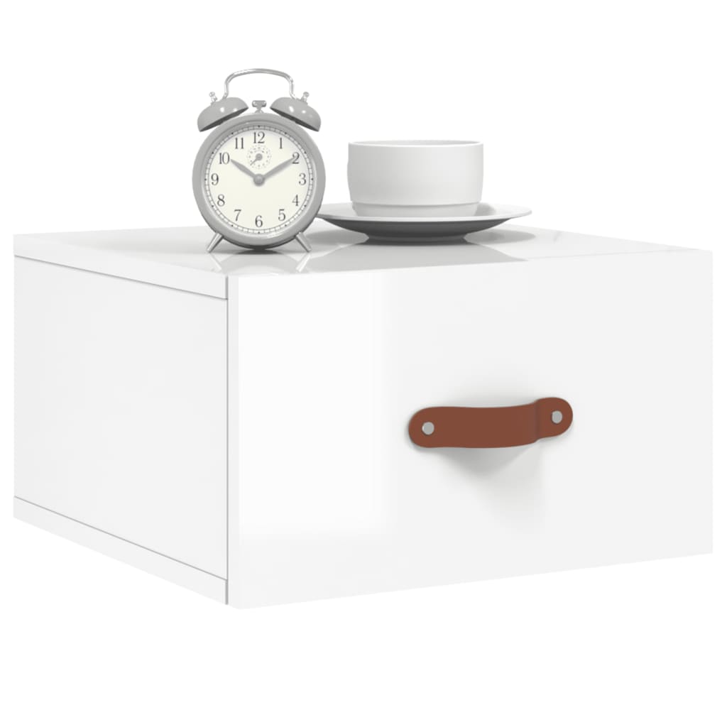 Wall-mounted bedside tables 2 pcs. High-gloss white 35x35x20 cm