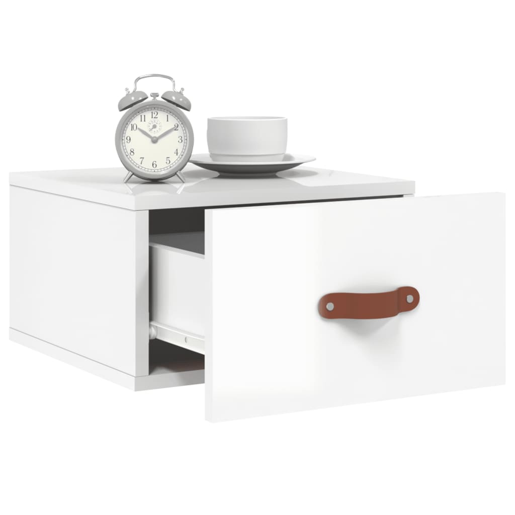 Wall-mounted bedside tables 2 pcs. High-gloss white 35x35x20 cm