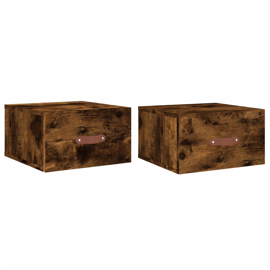 Wall-mounted bedside tables 2 pieces smoked oak 35x35x20 cm