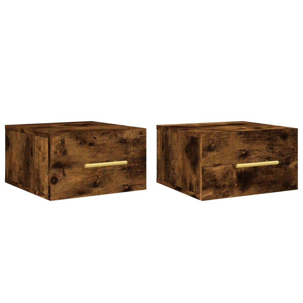 Wall-mounted bedside tables 2 pieces smoked oak 35x35x20 cm