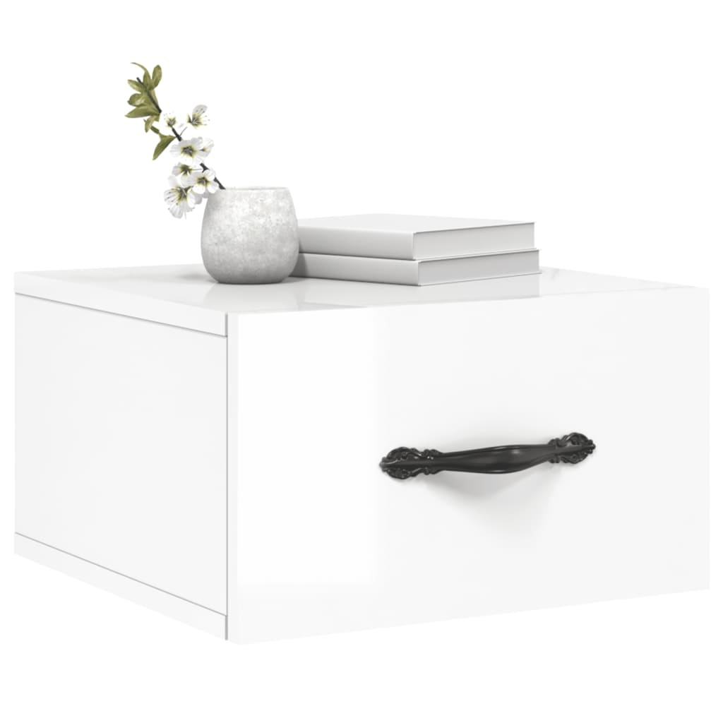 Wall-Mounted Bedside Table High Gloss White 35x35x20 cm