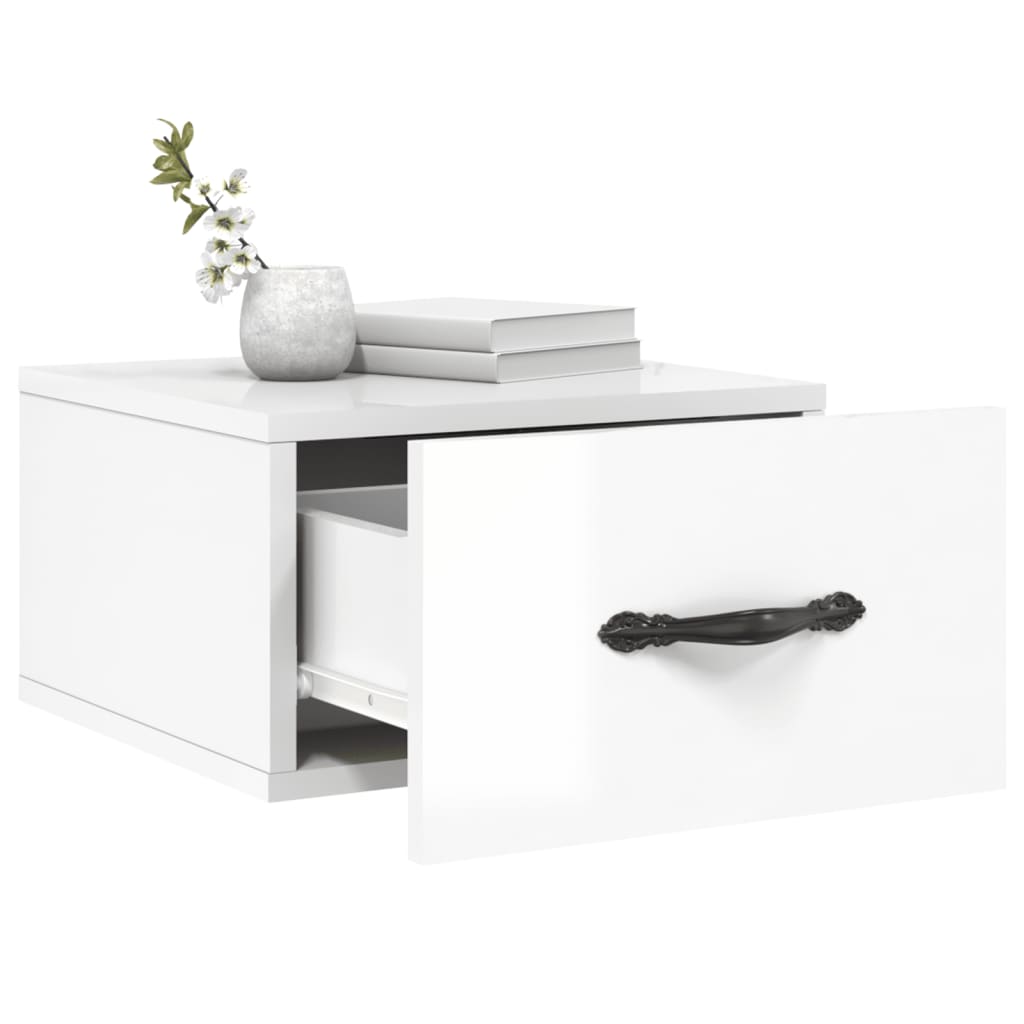 Wall-Mounted Bedside Table High Gloss White 35x35x20 cm