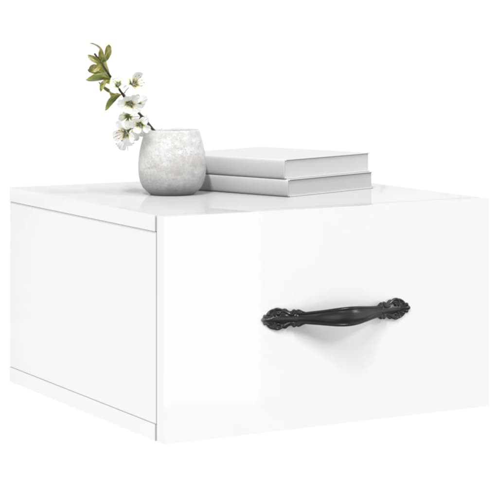 Wall-mounted bedside tables 2 pcs. High-gloss white 35x35x20 cm